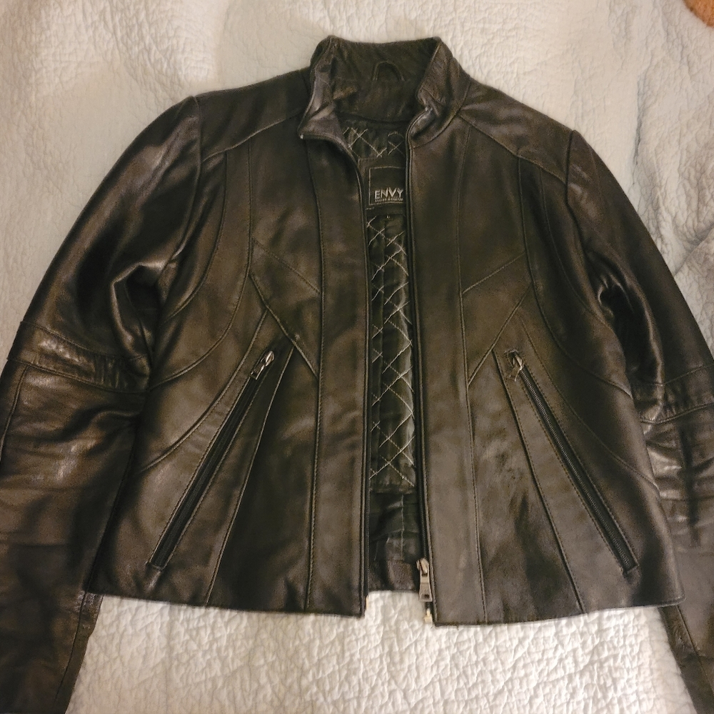 Leather bomber jacket